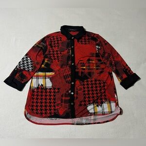 Calessa Women's Petite Medium Top Shirt Roll Sleeve Button Down *Missing Button